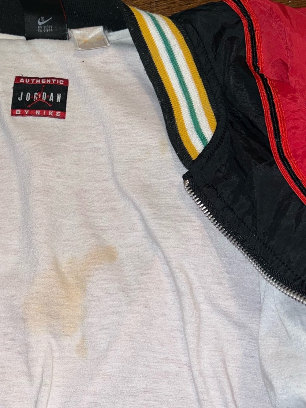 90s Rare Nike Air Jordan Black Red Green Bomber Zip Up Nylon Jacket Size XL - Picture 9 of 14